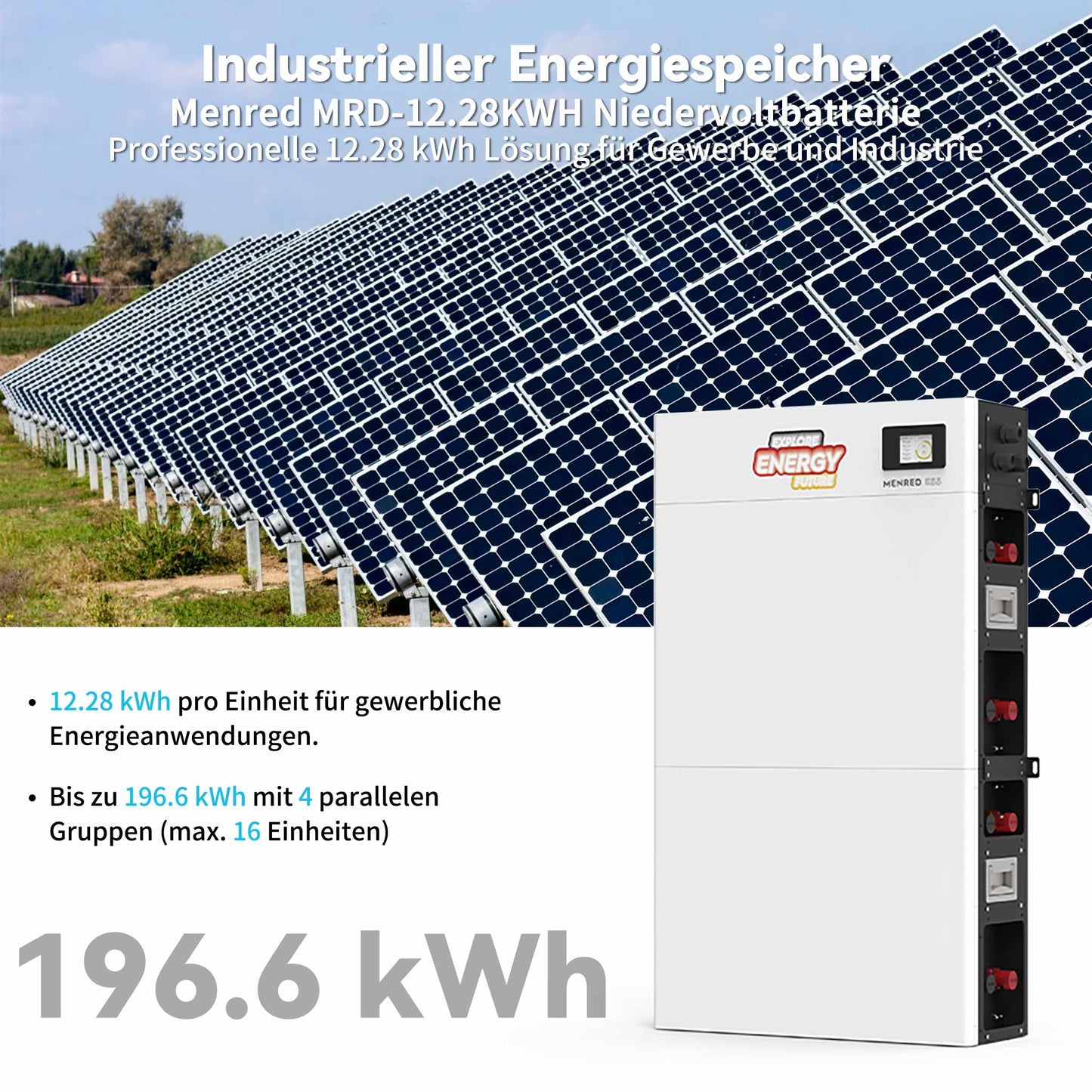 Homepow MRD-12,28 kWh Niedervoltbatterie – Indoor LiFePO₄-Cluster mit Touchscreen-EMS & Multi-Protokoll - HomePow