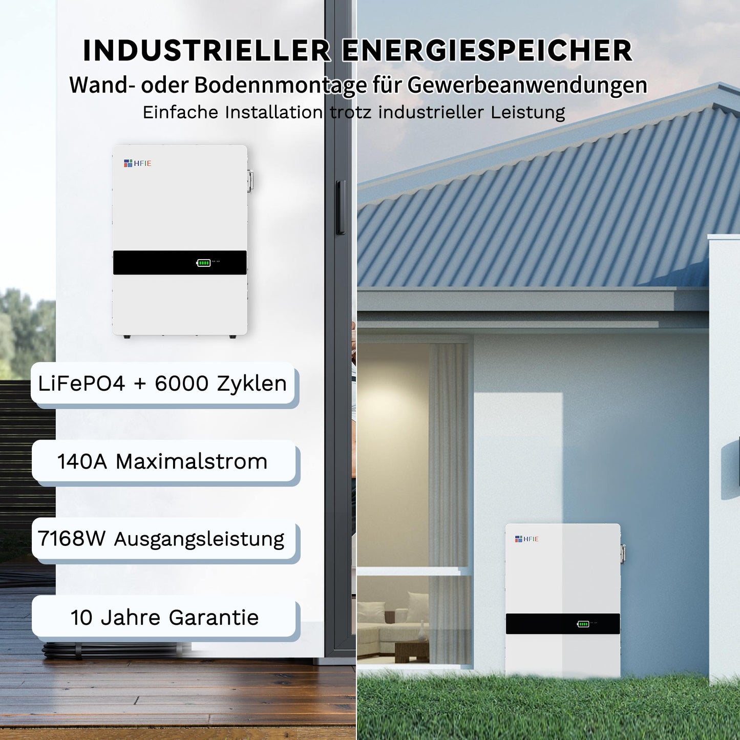 Homepow HF‑10 kWh Niedervoltbatterie – Wand- oder Bodenmontage, IP65, 6000+ Zyklen - HomePow