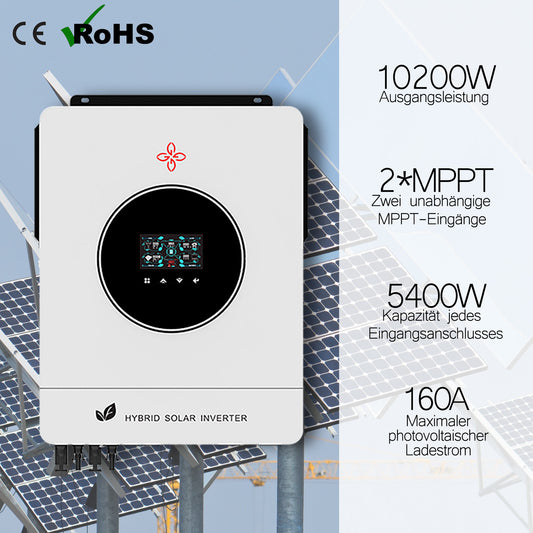 Homepow LMS-10200W Hybrid-Wechselrichter – 10.2 kW Einphasiger Solarwechselrichter mit Dual-MPPT, OLED & WiFi für On-/Off-Grid-Systeme - HomePow