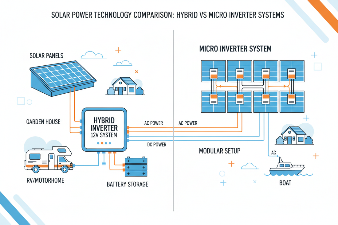 Hybrid Wechselrichter 12V vs. Mikro-Wechselrichter: Die richtige Wahl für Ihr Solarprojekt 2024