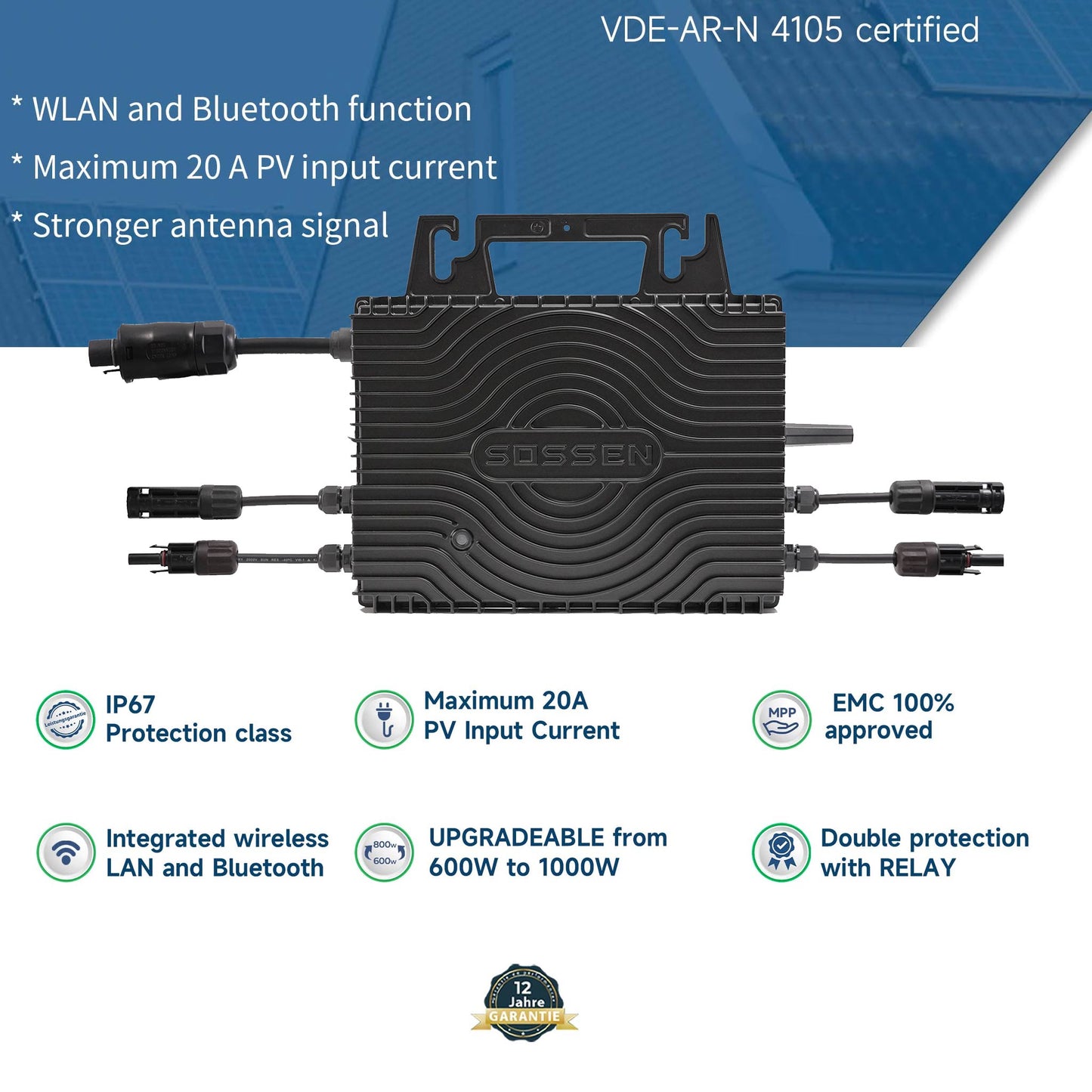 Homepow SS-800W Mikrowechselrichter – 800W Solar Wechselrichter mit Dual-MPPT, IP67 & Echtzeit-App für Balkonkraftwerke