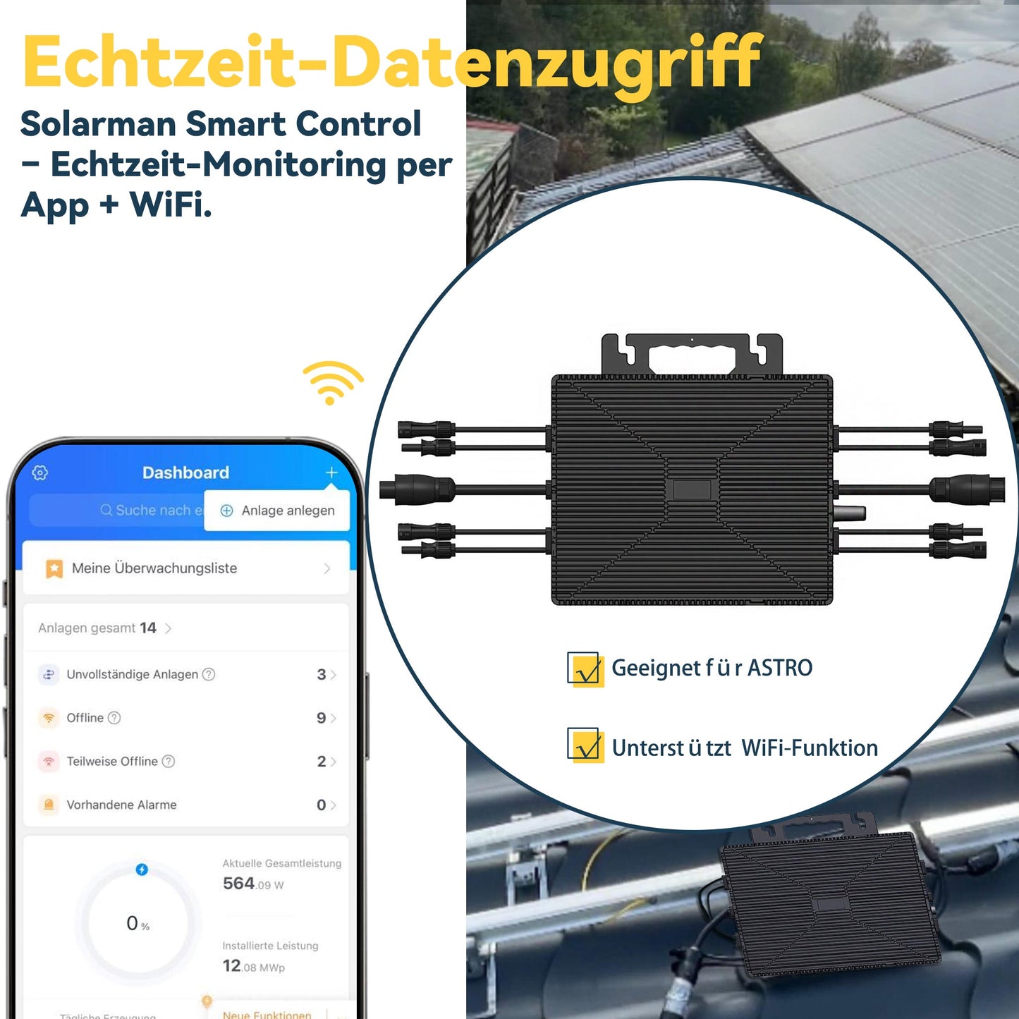 Homepow TM-2000W Mikrowechselrichter – 2000W Solar Wechselrichter mit 4×MPPT, IP67 & App für Balkonkraftwerke