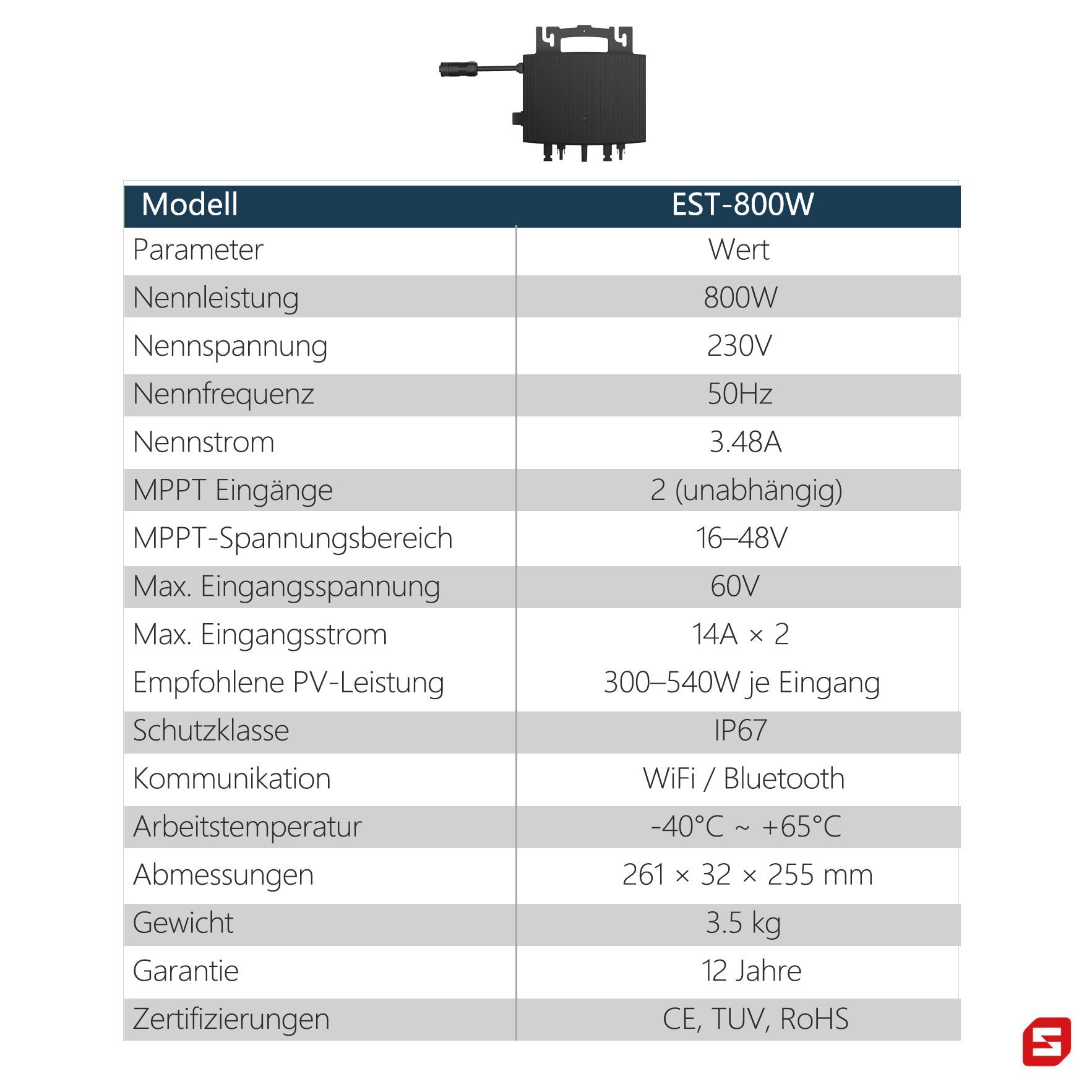 Homepow EST-800W Mikrowechselrichter – 800W Solar Wechselrichter mit Dual-MPPT, IP67 & App für Balkonkraftwerke - HomePow