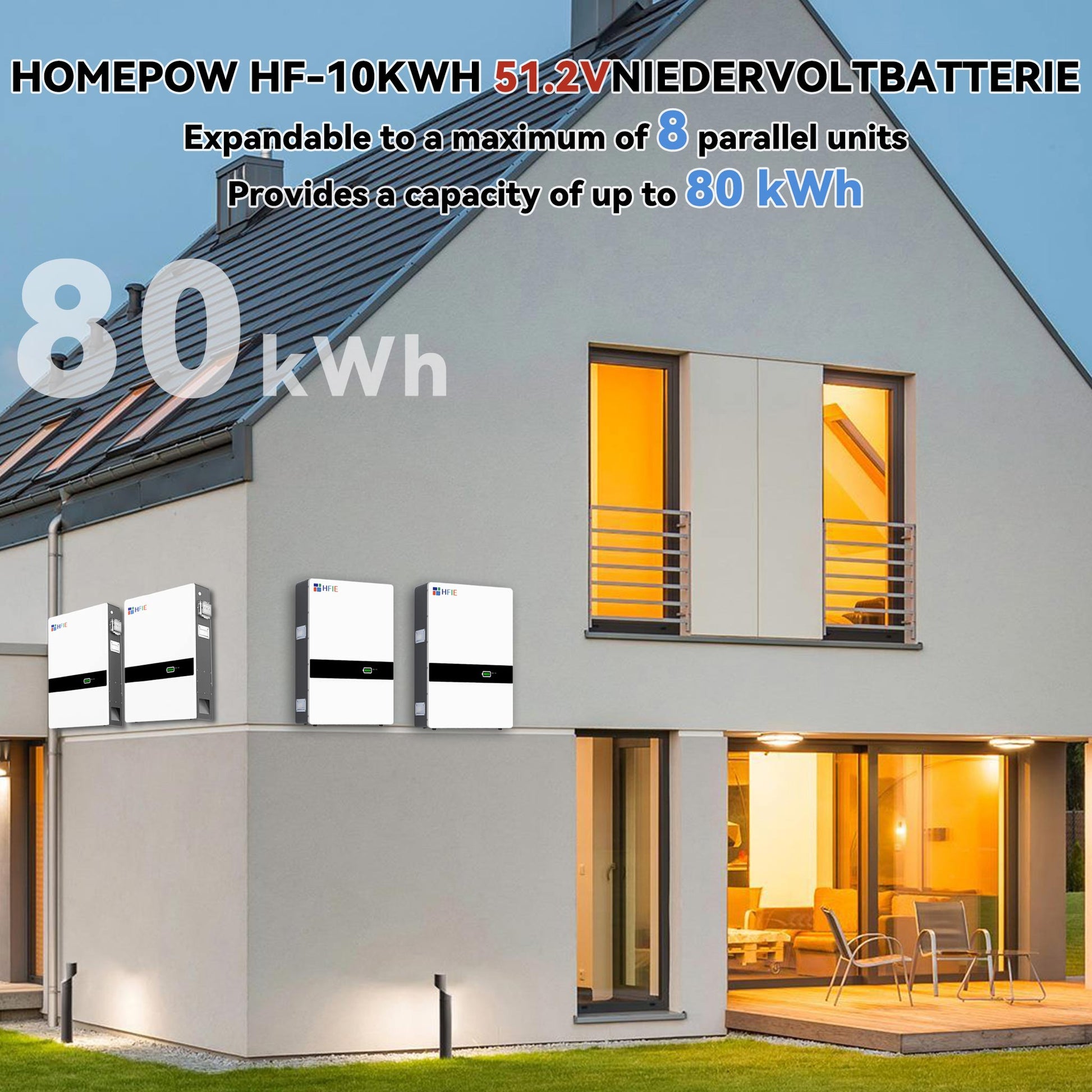 Homepow HF‑10 kWh Niedervoltbatterie – Wand- oder Bodenmontage, IP65, 6000+ Zyklen - HomePow