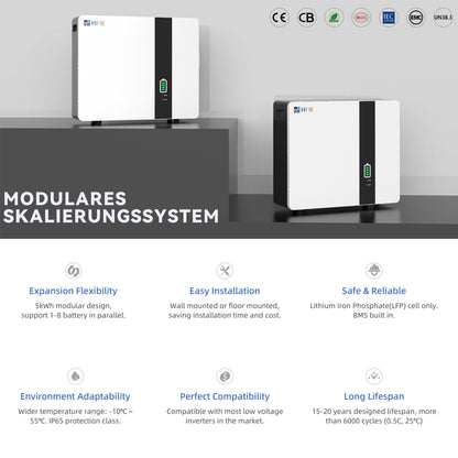 Homepow HF‑5 kWh Niedervoltbatterie – Wand- oder Bodenmontage, IP65, 6000+ Zyklen - HomePow
